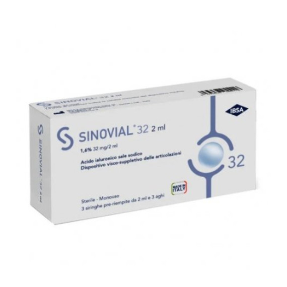 IBSA Sinovial Forte -  Siringa preriempita a base di Acido Ialuronico sale sodico 1,6% - 32 mg/2 ml - 3 pezzi - 3 siringhe